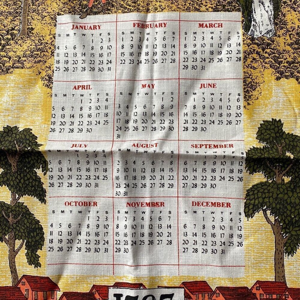 Vintage 1767 dish towel wall hanging calendar primitive farmhouse country - Picture 2 of 6